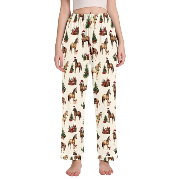 joogoo Women Christmas Horse Pajamas Pants Lounge Bottoms Pjs with Pockets M