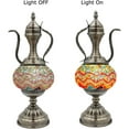 thumbnail image 6 of SILVERFEVER Mosaic Turkish Teapot Lamp Moroccan Glass for Table Desk Bedside Bronze Base Bundle with E12 Light Bulb Firebird Tail, 6 of 7