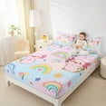 thumbnail image 4 of jejeloiu Pink Kawaii Axolotl Twin Sheet Sets,Boho Cartoon Rainbow Twin Fitted Sheet,Cute Loves Stars Flat Sheet For Girls Teens,Super Cozy Room Decor,3pcs, 4 of 7