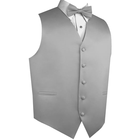 "BEST TUXEDO" Men's Formal, Wedding, Prom, Homecoming, Tuxedo Vest, Bow-tie - Silver