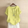 thumbnail image 2 of Yigetop Women's Summer Tops Womens Casual Loose Button Linen Plus Size Daily Boho Tanic T-Shirt Blouse Tops Linen Top Yellow 3XL, 2 of 2