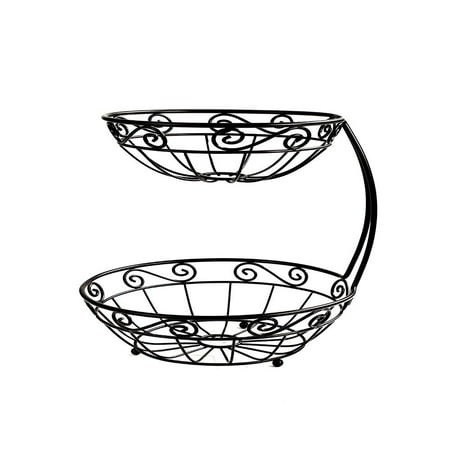 - Scroll Fruit Stand, Tiered Server, Fruit Baskets, 2 Tier, Black, Open design helps fruits and vegetables to ripen evenly By Spectrum Diversified