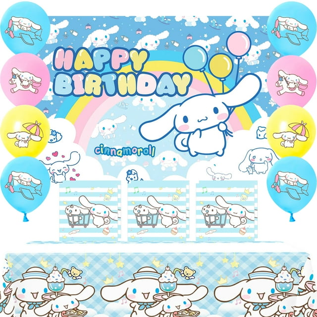 Cinnamoroll Birthday Decorations - 24pcs Cinnamoroll Party Decorations - Blue Balloons Napkins Tablecloth Etc Cartoon Dog Party Supplies