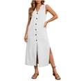 thumbnail image 2 of Uscallm Women's V Neck Sleeveless Button Down Boho Maxi Dress Casual Flowy Long Travel Dresses Lightweight Summer Beach Sundress, White 2XL, 2 of 9