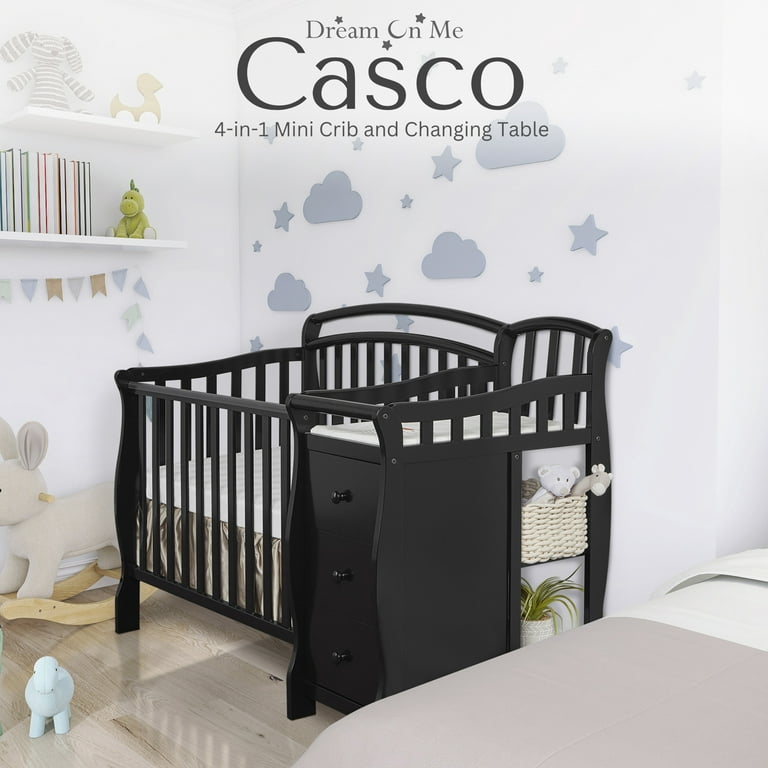 Dream On Me Casco 4 in 1 Mini Crib and Dressing Table Black