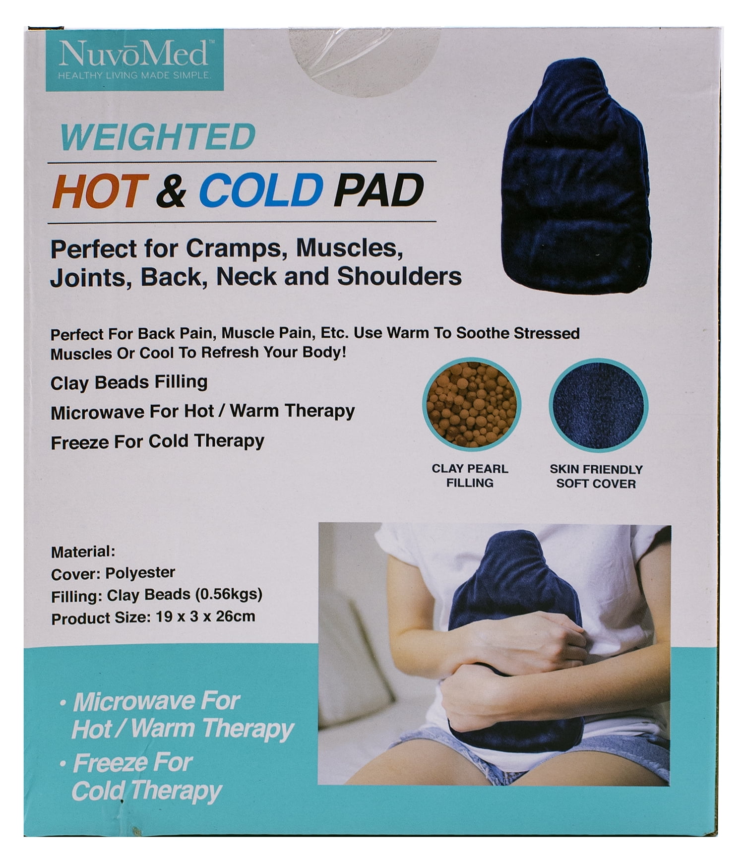 NuvoMed Weighted Hot & Cold Pad for Cramps, Muscles, Back, Neck and Shoulders
