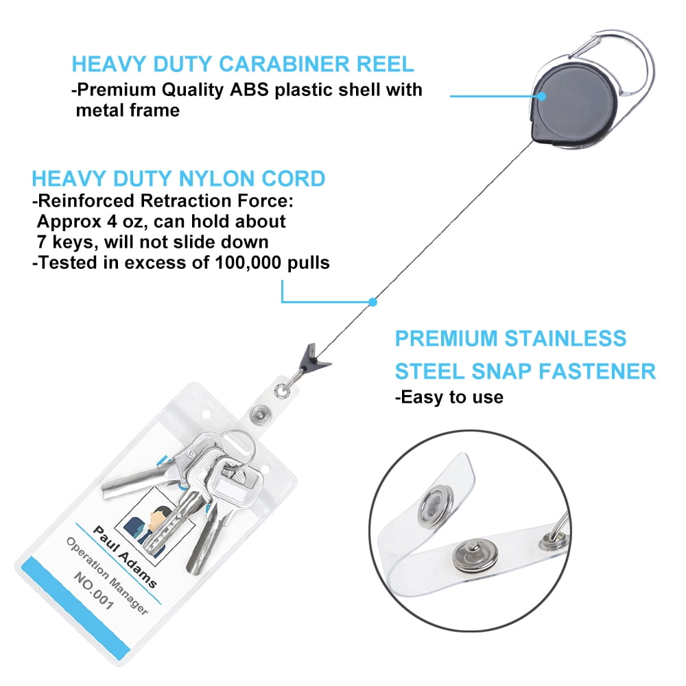 GOGO Retractable Badge Reel Carabiner Clip for Id Card Holder Wholesale Lot of 100