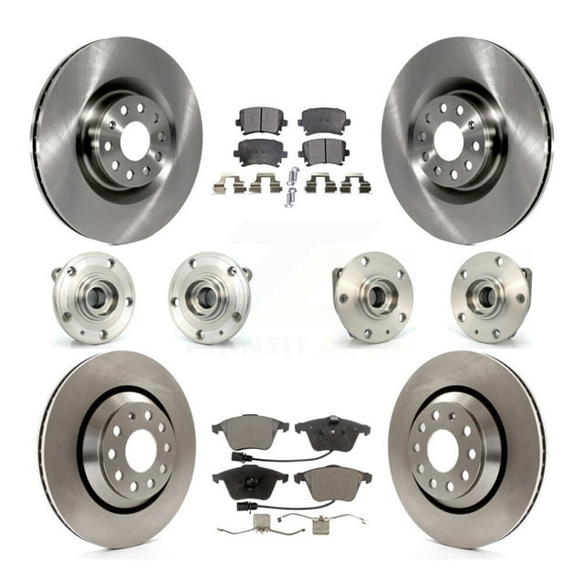 Transit Auto Ensemble de Roulement de Moyeu avant Arrière Rotor de Frein à Disque et Plaquette Semi-Métallique (10 Pcs) pour Voiture 2008 Volkswagen R32 avec Diamètre 345mm Côté Gauche Droit (Conducteur Passager) KBB-128000