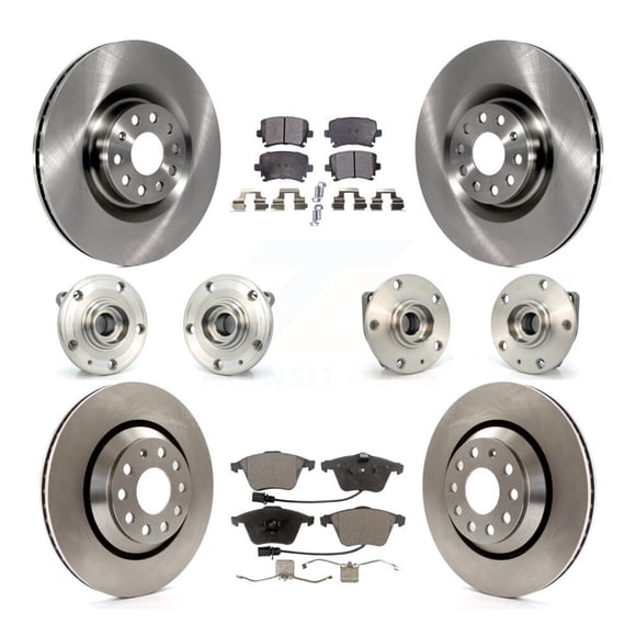 Transit Auto Ensemble de Roulement de Moyeu avant Arrière Rotor de Frein à Disque et Plaquette Semi-Métallique (10 Pcs) pour Voiture 2008 Volkswagen R32 avec Diamètre 345mm Côté Gauche Droit (Conducteur Passager) KBB-128000