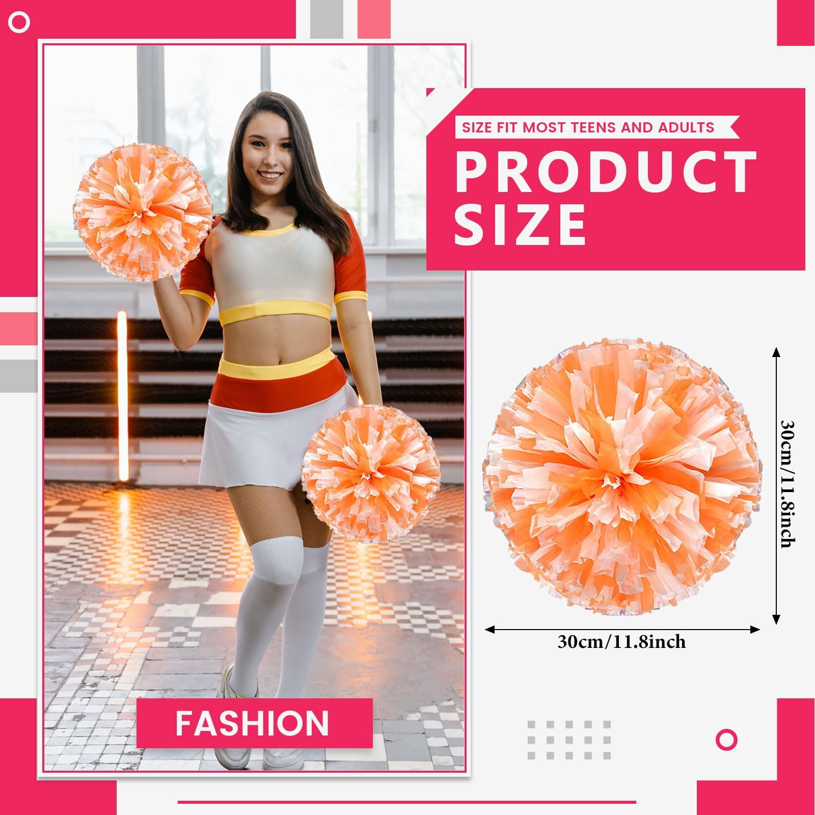 Cheer Pom Poms 8 Pcs Four Finger Handle, Cheerleading Handheld Squad Pompoms for Sports Team Cheer Spirit Games Dance Party Adults