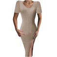 thumbnail image 1 of EQWLJWE Robes d'Été pour Femmes 2023 Mode Féminine Couleur Unie Aguichant Manches Courtes Robe Tricotée Fendue, 1 of 8