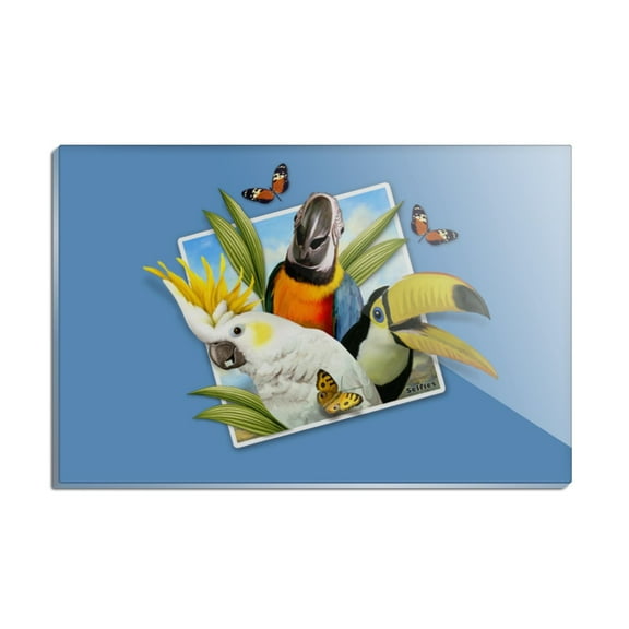Tropical Birds Selfie Parrot Toucan Rectangle Acrylic Fridge Refrigerator Magnet