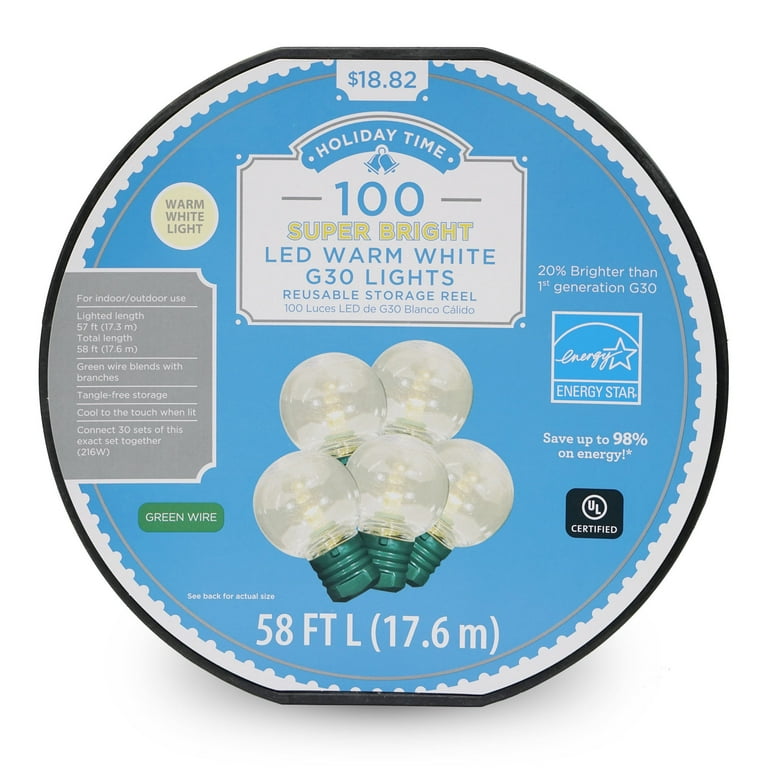Holiday Time Super Bright LED Warm White G30 Christmas Lights 57