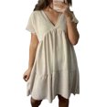 thumbnail image 1 of MAWCLOS Robes Mini pour Femmes Couleur Unie Robe T-Shirt Manches Courtes Robe d'Été Décontractée Col en V Kaki m, 1 of 3