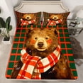 thumbnail image 2 of jejeloiu Jungle Wildlife Bear Bed Sheets,Merry Xmas King Sheets,Green Red Checkered Sheet Set For Teens,Breathable Home Decor,4 Pieces, 2 of 7