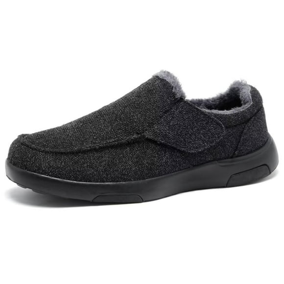 Men's Orthopedic Slip On Slippers Shoes with Arch Support: Adjustable Hook and Loop Closure Fleece Loafers, Plantar Fasciitis Shoes with Supportive for Flat Feet, Leisur