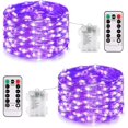 thumbnail image 1 of Paquete de 2 luces de hadas de Halloween con pilas, 100 luces LED moradas de Halloween de 33 pies con control remoto, 8 modos de luces de cadena centelleantes, 1 of 5