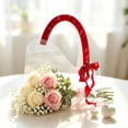 thumbnail image 6 of Doghiosgha Floral Bag Clear Flower Gift Tote Bag with Satin Ribbon Bouquet Wrapping Handbag for Wedding Birthday Party Use, ColorC, 6 of 6