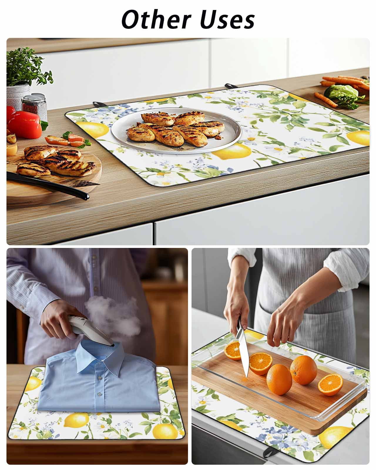 Stove Top Covers for Electric Stove, Summer Lemon Glass Stovetop Cover Protector, Watercolor Yellow Spring Floral Botanical Induction Cooktop Protector Oven Mat for Kitchen Countertop 24"x21"