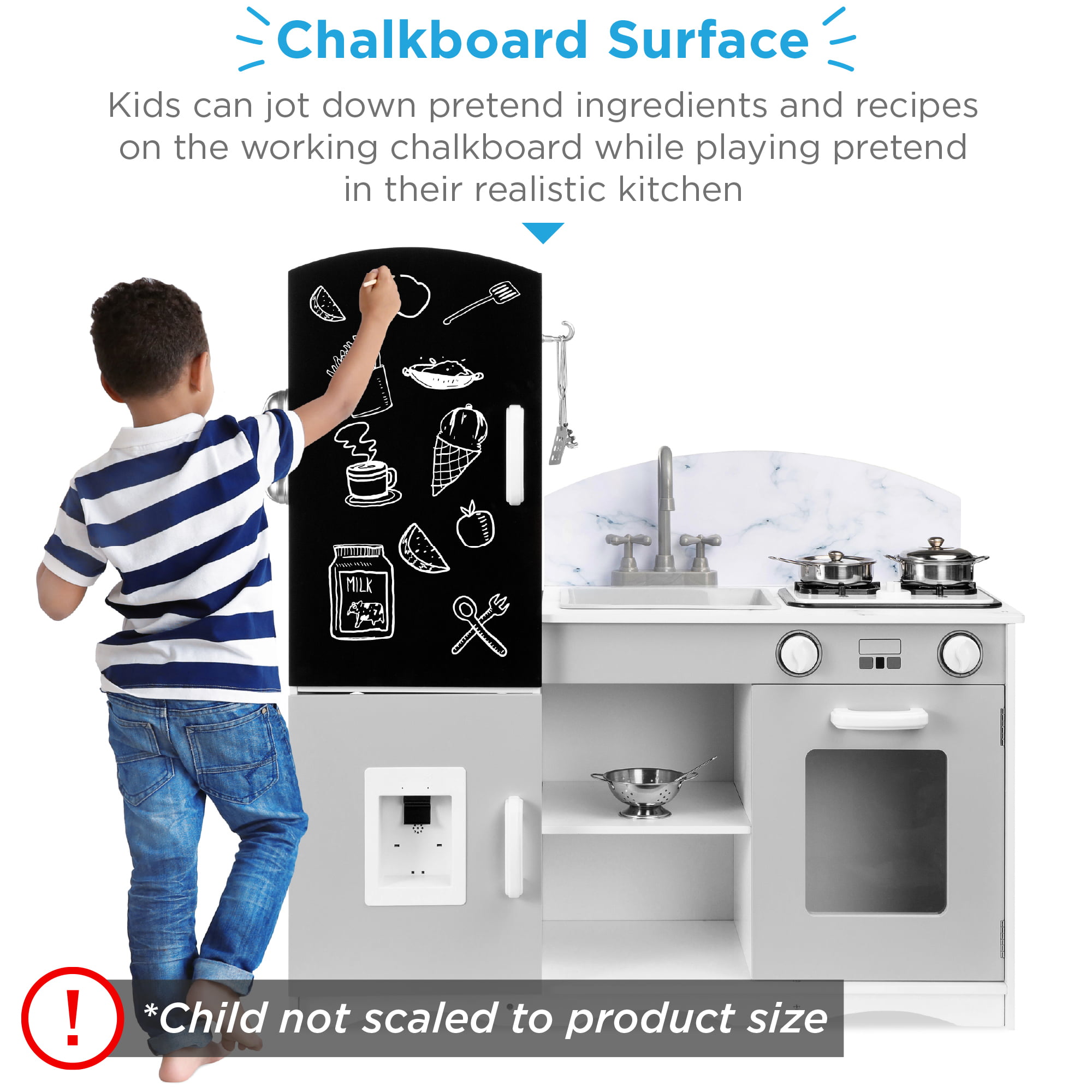 Best Choice Products Wooden Pretend Play Kitchen Toy Set for Kids w/ Chalkboard, Marble Backdrop, 7 Accessories - Gray - image 3 of 8