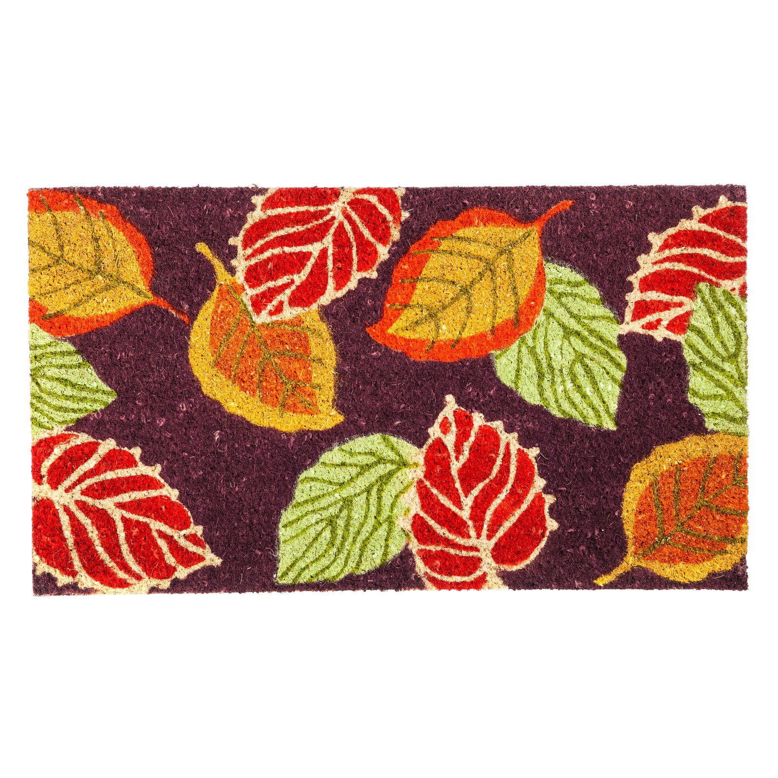 Evergreen Flag Fall Leaves Metallic Coir Door Mat