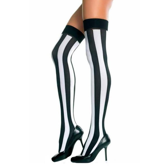 Black & White Vertical Stripe Thigh High Stockings