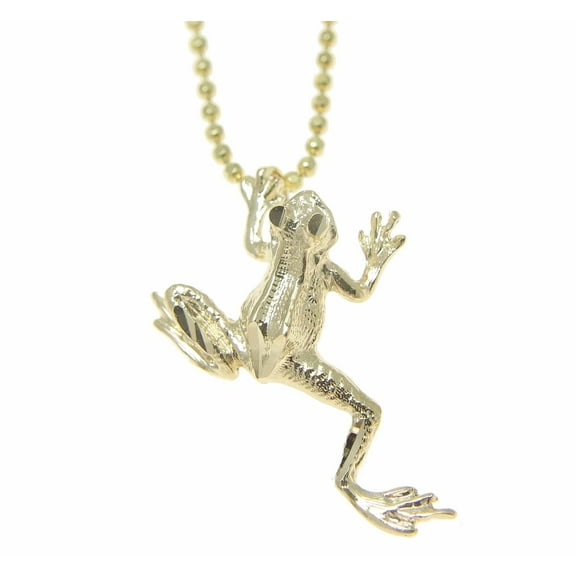 14k solid yellow gold Hawaiian diamond cut frog pendant 15mm
