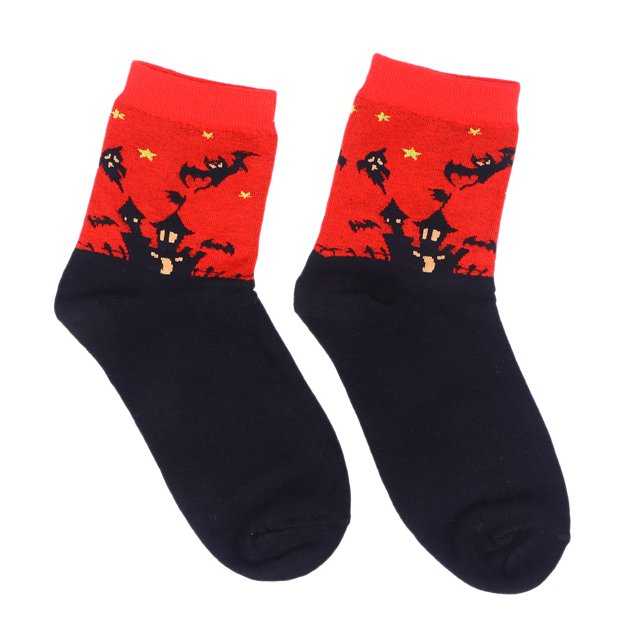 Chaussettes Style Halloween en Coton pour Femmes Filles (Rouge)