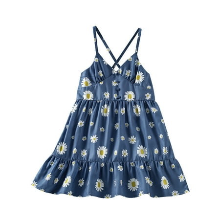 

TheFound Toddler Baby Girl Summer Dress Spaghetti Strap V Neck High Waist Floral Printed Dress Sleeveless Cami Dress