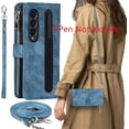 thumbnail image 4 of Fit Samsung Galaxy Z Fold 4 5G Case Wallet with S Pen Holder for Women [S Pen Not Include],Samsung Z Fold 4 Phone Case with Card Holder,Crossbody Lanyard Strap Zipper PU Leather Case,Blue, 4 of 14