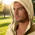 thumbnail image 5 of GUZOM Mens UPF 50+ Sun Protection Hooded Jacket Quick Dry Lightweight Packable Windbreaker Water Resistant Breathable Nylon Spandex for Hiking Fishing Travel Khaki,Size 2XL, 5 of 9