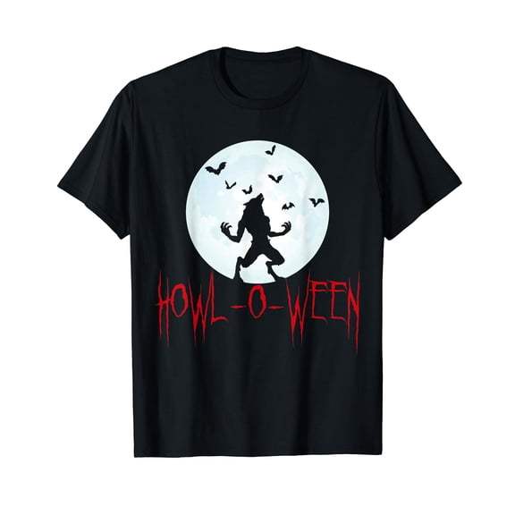 Howl-O-Ween Werewolf Full Moon Halloween Black T-Shirt Casual Cotton Tee