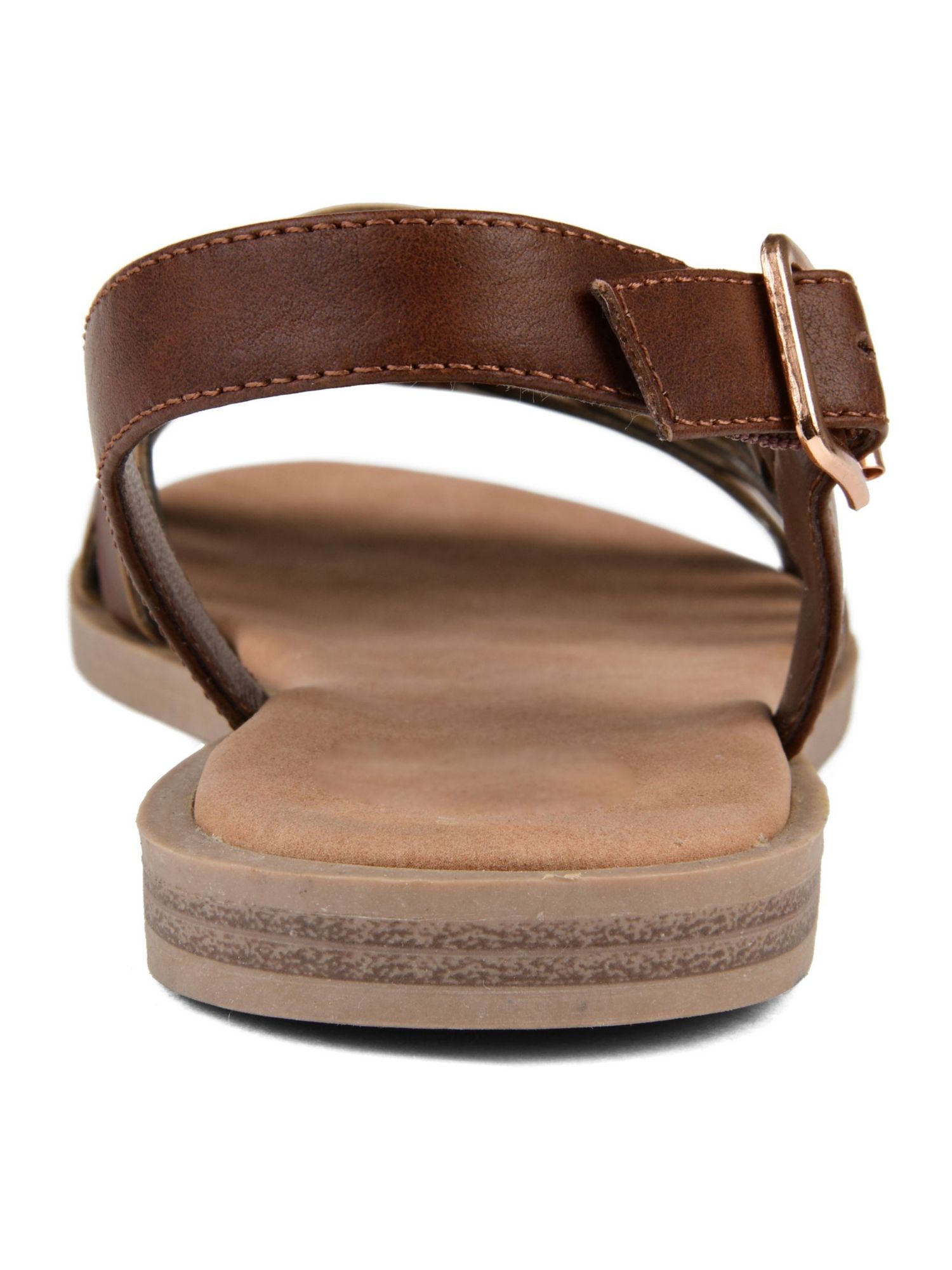 Women's Journee Collection Solay Flat Strappy Sandal Brown Faux Leather 7.5 M