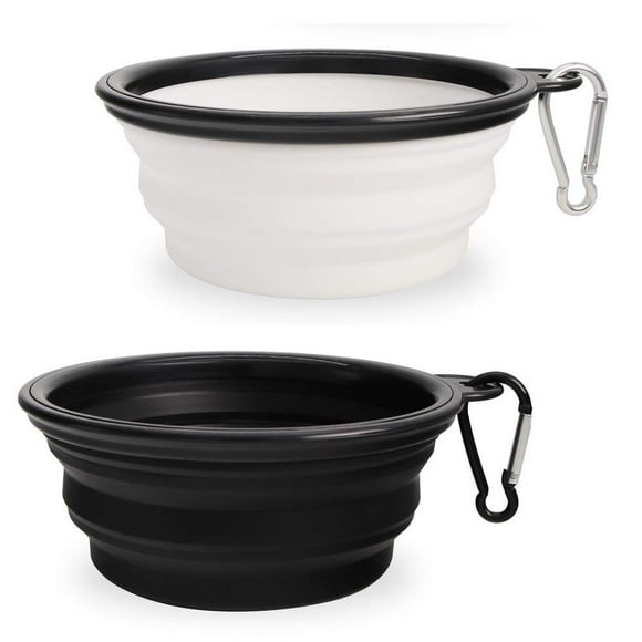 Dog Bowl Pet Collapsible Bowls,2 Pack Portable and Foldable Pet Travel Bowls Collapsable Dog Water Feeding Bowls Dish for Dogs Cats and Small Animals, (Small, Black+White)