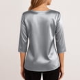 thumbnail image 5 of Dressy Tops for Women 3/4 Sleeve Silk Satin Blouses Business Work T Shirts Loose Fit V Neck Spring Summer Outfits 2026 #03Light Gray 2XL, 5 of 6