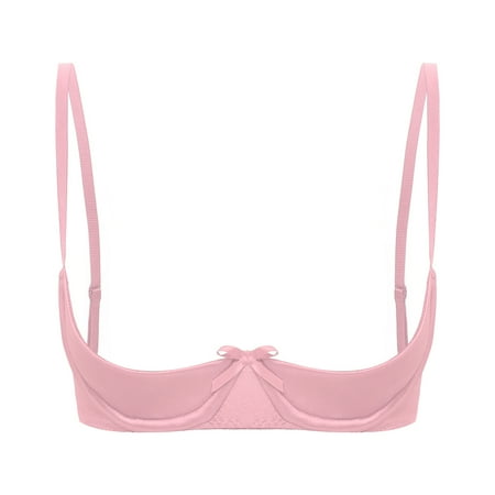 zdhoor Women s Satin Balconette Bra Demi Half Cup Push Up Underwire Bra Lingerie Shelf Bra Tops Pink XL