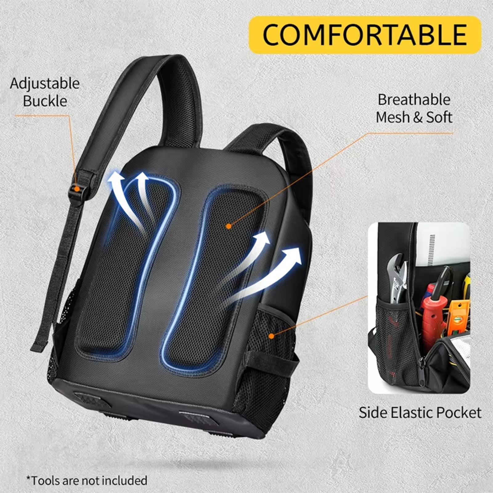 Electrician Backpack Large Tool Bag for Multi Tool Storage with Waterproof Oxford Fabric and Ergonomic Shoulder Straps