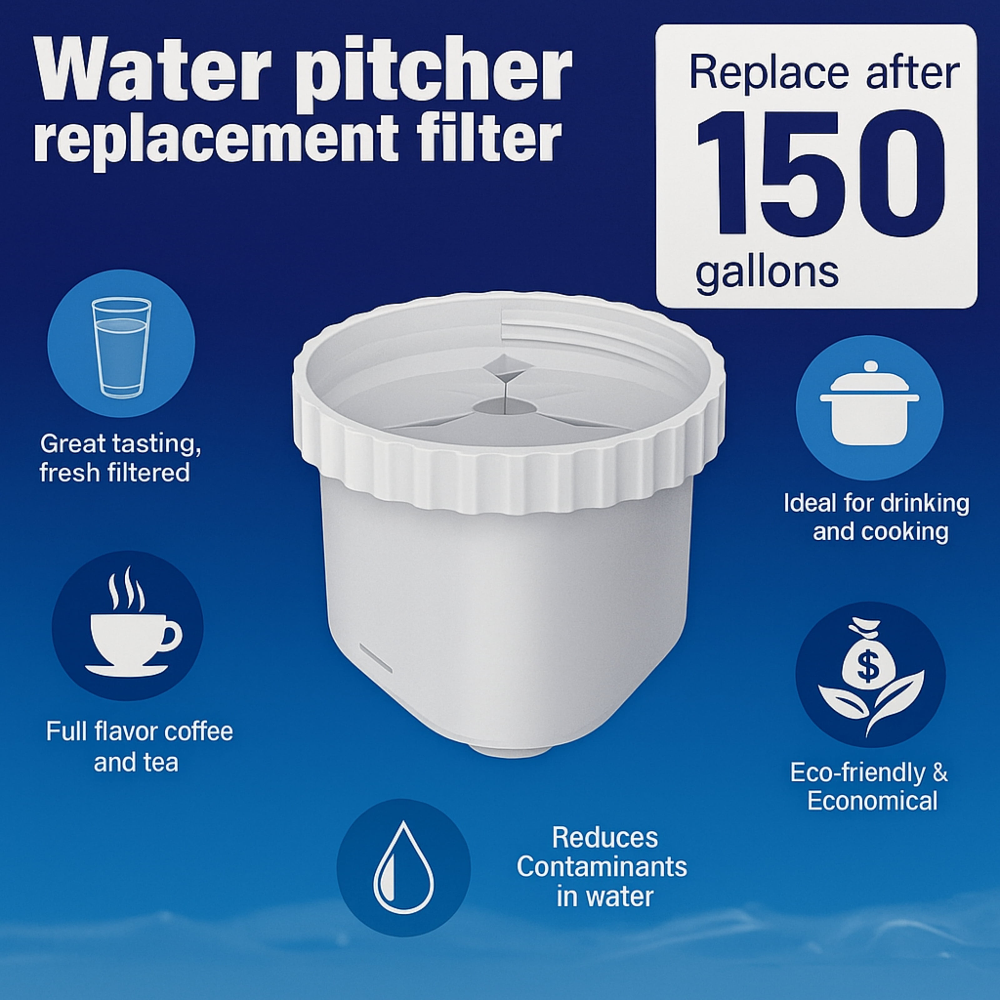 Nispira Water Pitcher Filter Replacement For Epic Pure, Seychelle, Aquagear Dispenser 150 Gallon 4 Pack