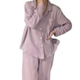 thumbnail image 3 of Women's Night Purple Long Sleeve Notch Collar Pajama Set with Button-Up Front Pocket Loungewear, Size L, 3 of 8
