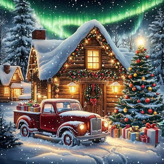Diamond Art Kits for Adults Beginners, Christmas Diamond Painting Kits for Adults, 5D DIY Full Drill Diamonds Art Painting Kit for Adult Gifts, Home Wall Decor 14" x 14", House & Truck