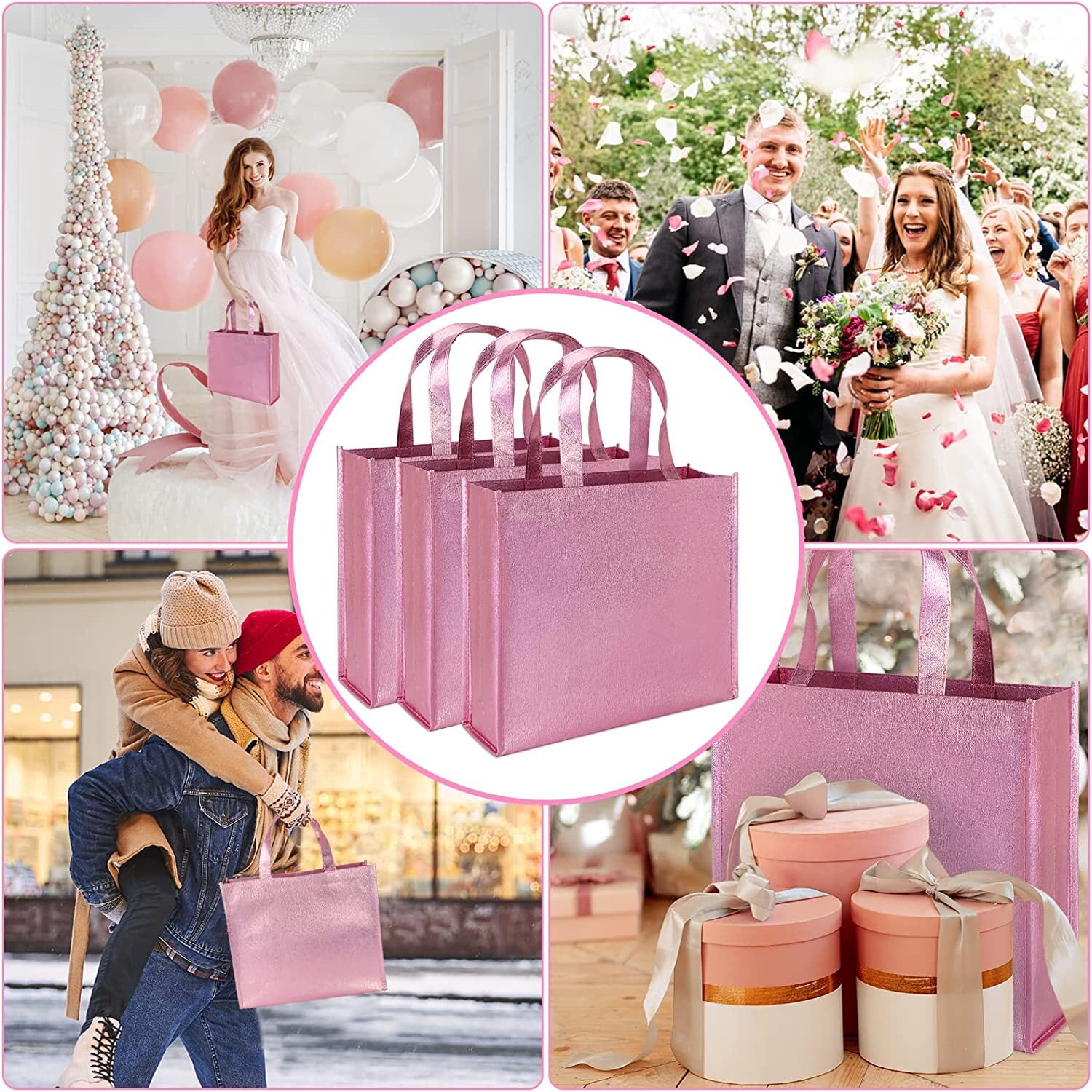 PHOGARY 12 Pack Large Pink Gift Bags Non woven Reusable for Birthday Bachelorette Wedding Bridal Shower Walmart