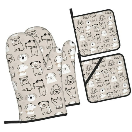 

Zeuib Puppy Oven Mitts and Potholders BBQ Gloves Kitchen Oven Glove High Heat Resistant 500 Degree Extra Long Oven Mitts and Potholder with Non-Slip Silicone Surface for Cooking