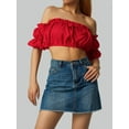 thumbnail image 4 of Coduop Women's Off Shoulder Short Sleeve Tank Top Blouse Ruffled Trim Chest Wrap Crop Tops T-Shirt, 4 of 7
