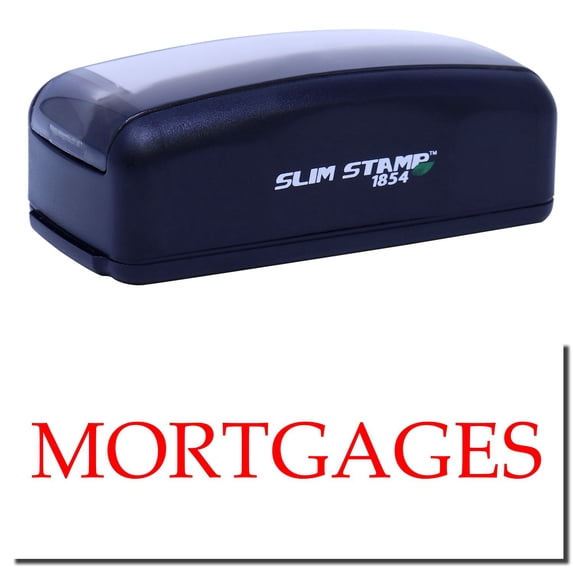 Large Pre-Inked Mortgages Stamp, Slim 1854, Ultra Slim Design, Impression Size 1-13/16" by 2-1/2", Up to 25,000 Impressions - Red Ink