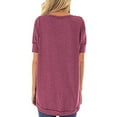 thumbnail image 2 of stanreset Women T-shirt Solid Color Stitching Top Asymmetrical Hem Blouse, Red, S, 2 of 6