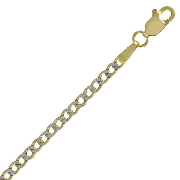Real 10k Two-tone Gold-Hollow Pave Cuban Chain 2.4mm 20" Necklace Jewelry Female Unisex