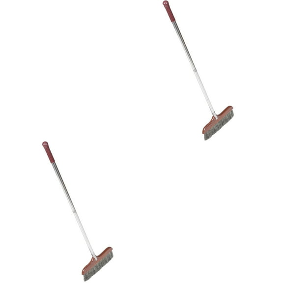 Set of 2 Broom for Hardwood Floors Dust Grout Scrubbing Broomstick Coffee
