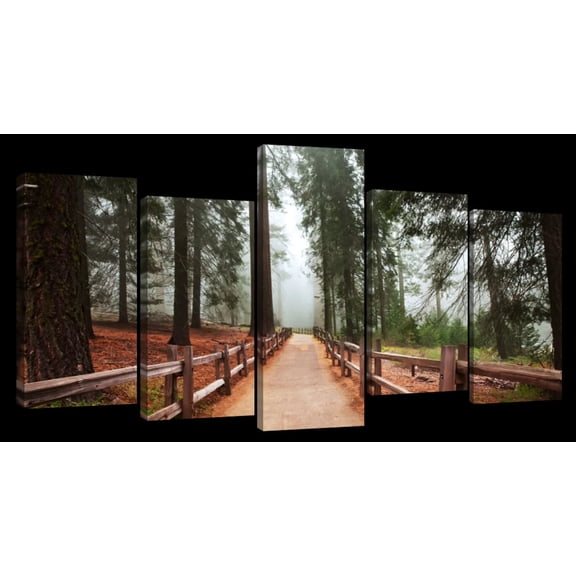 Elephant Stock Sequoia Park Redwood Trees Wall Art - Horizontal Multi Panel Canvas - 5 Pieceliving Room Wall Decor - Photography Nature Multi Panel - Purple And Green Decor - 25" x 12"