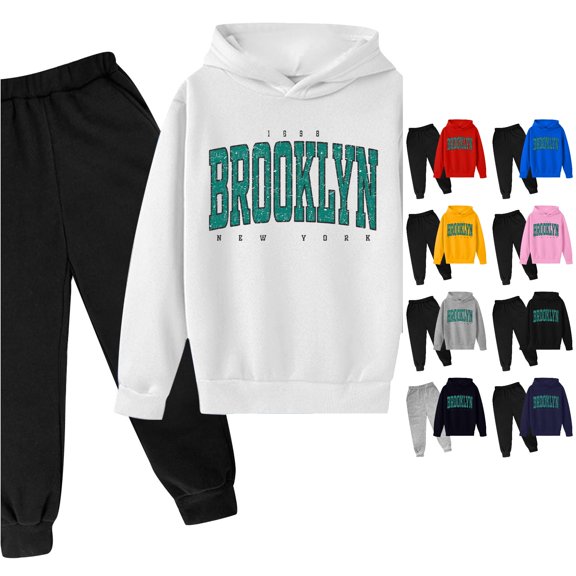 HCYSFG Boys Brooklyn Letter Print Tracksuit Sets 2 Piece Hooded Long Sleeve Sweatsuit Sets Hoodie And Jogger Pants Elastic Waist Ribbed Matching Sets