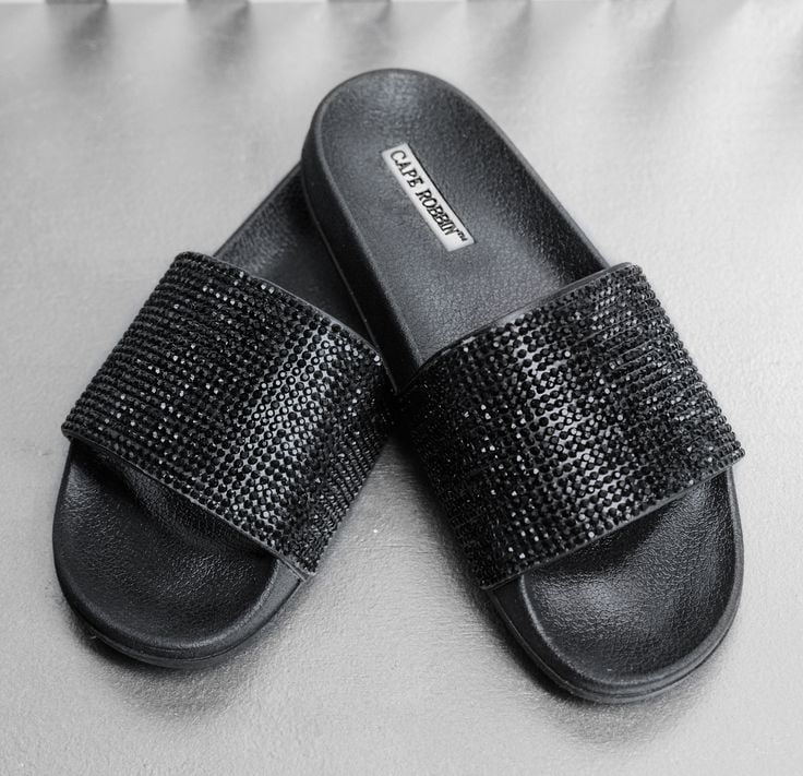 studded black slides